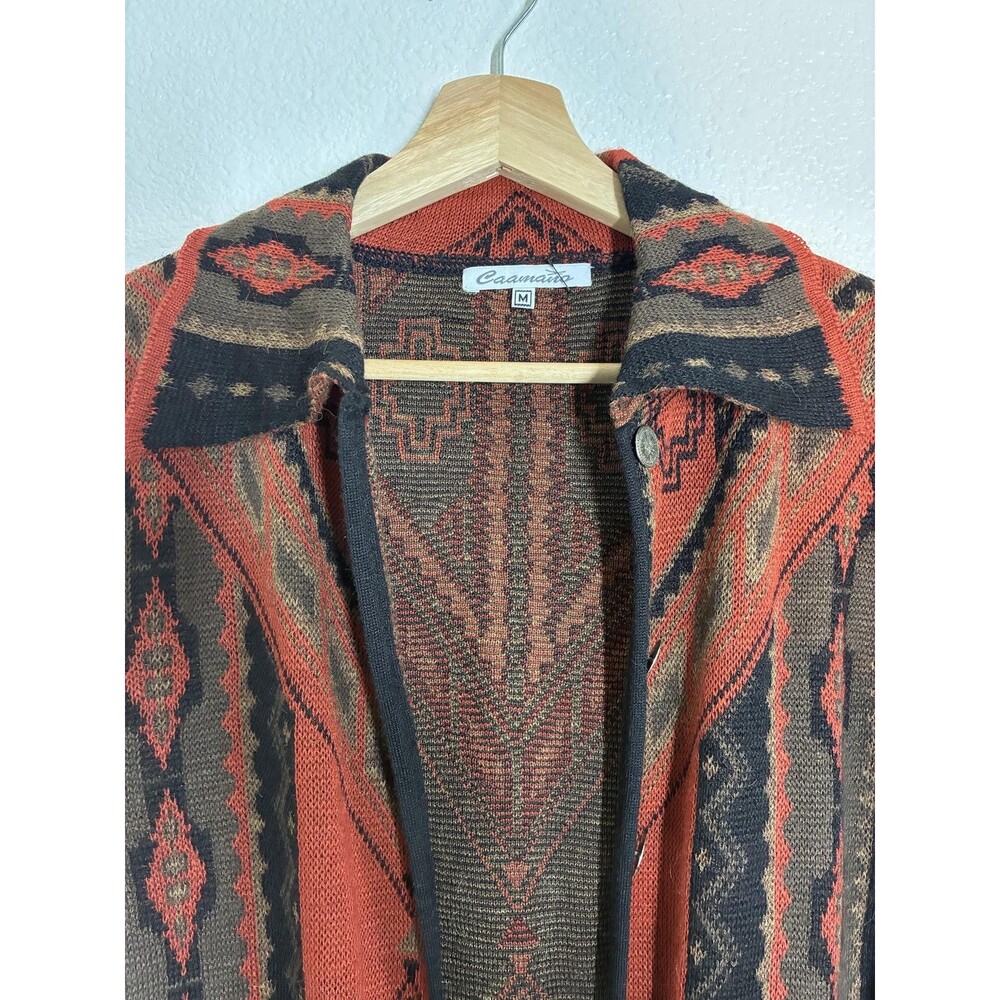 Caamano Cardigan Sweater Womens M Orange Alpaca Hand Knit Aztec Western Peru - Picture 6 of 16